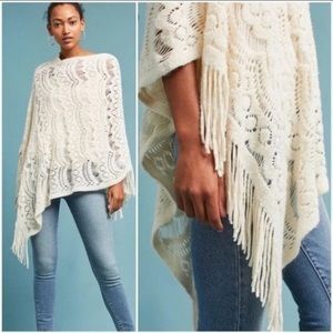 Anthropologie Sleeping on Snow Fringe White Poncho
